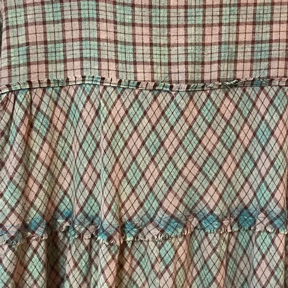 Oli & Hali Back Tiered Check Plaid Tunic High Low Dress Mint Green Boho Size L. - Picture 6 of 9